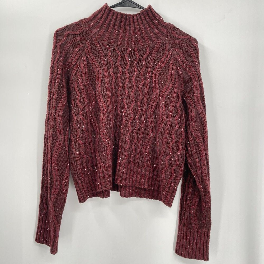 Fashion Nova‎ Size L Sweater Womens Burgundy Cable Knit Mock Neck Confetti
